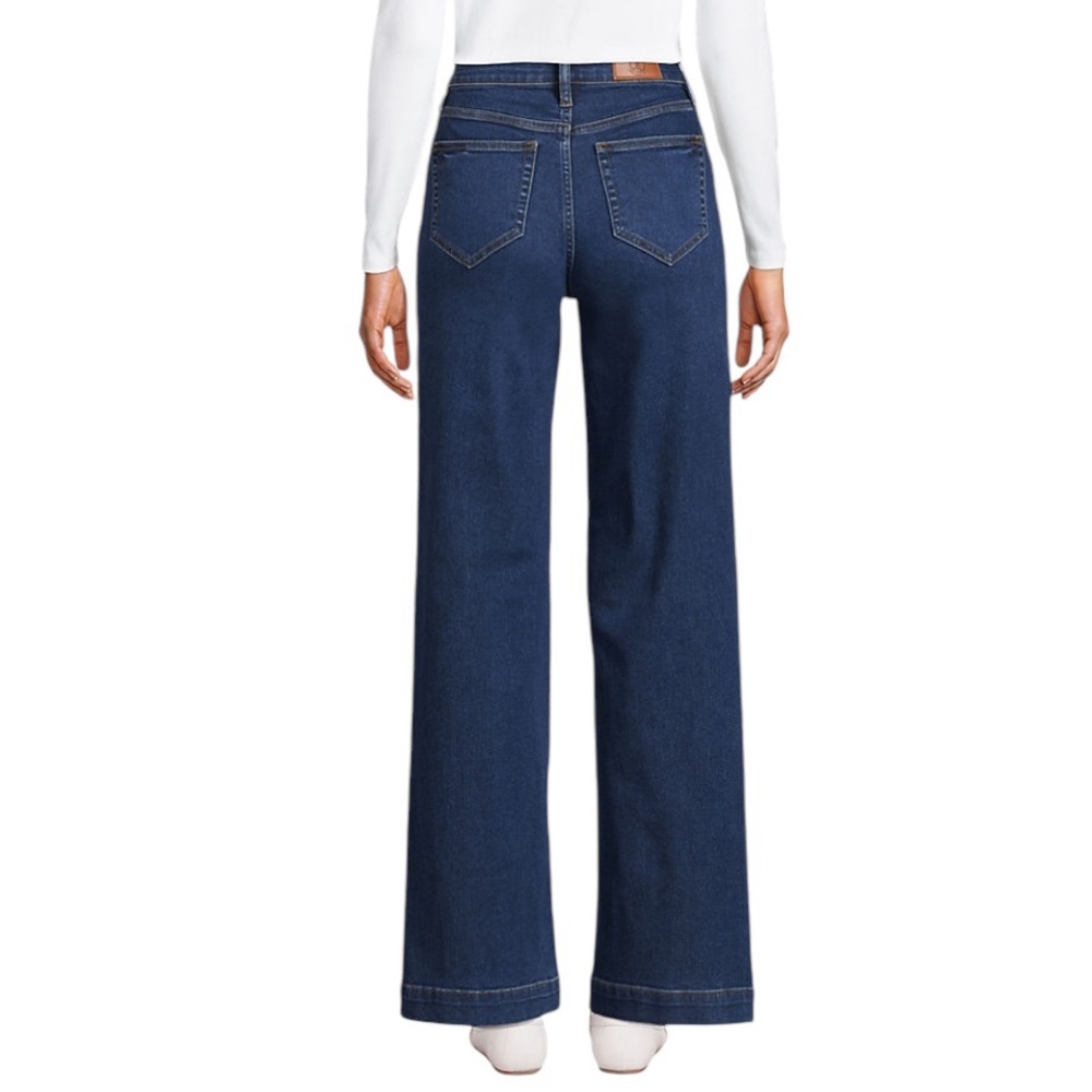 Lands End Cotton Dark Wash Cropped Flare Leg Jeans